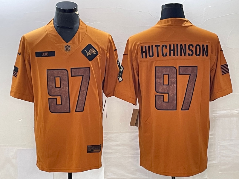 Men's Detroit Lions Aidan Hutchinson #97 Brown 2023 Salute To Service Retired Limited Jersey